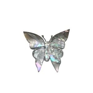 Vintage Mexico Sterling Silver Iridescent Inlaid Abalone Shell Butterfly Brooch
